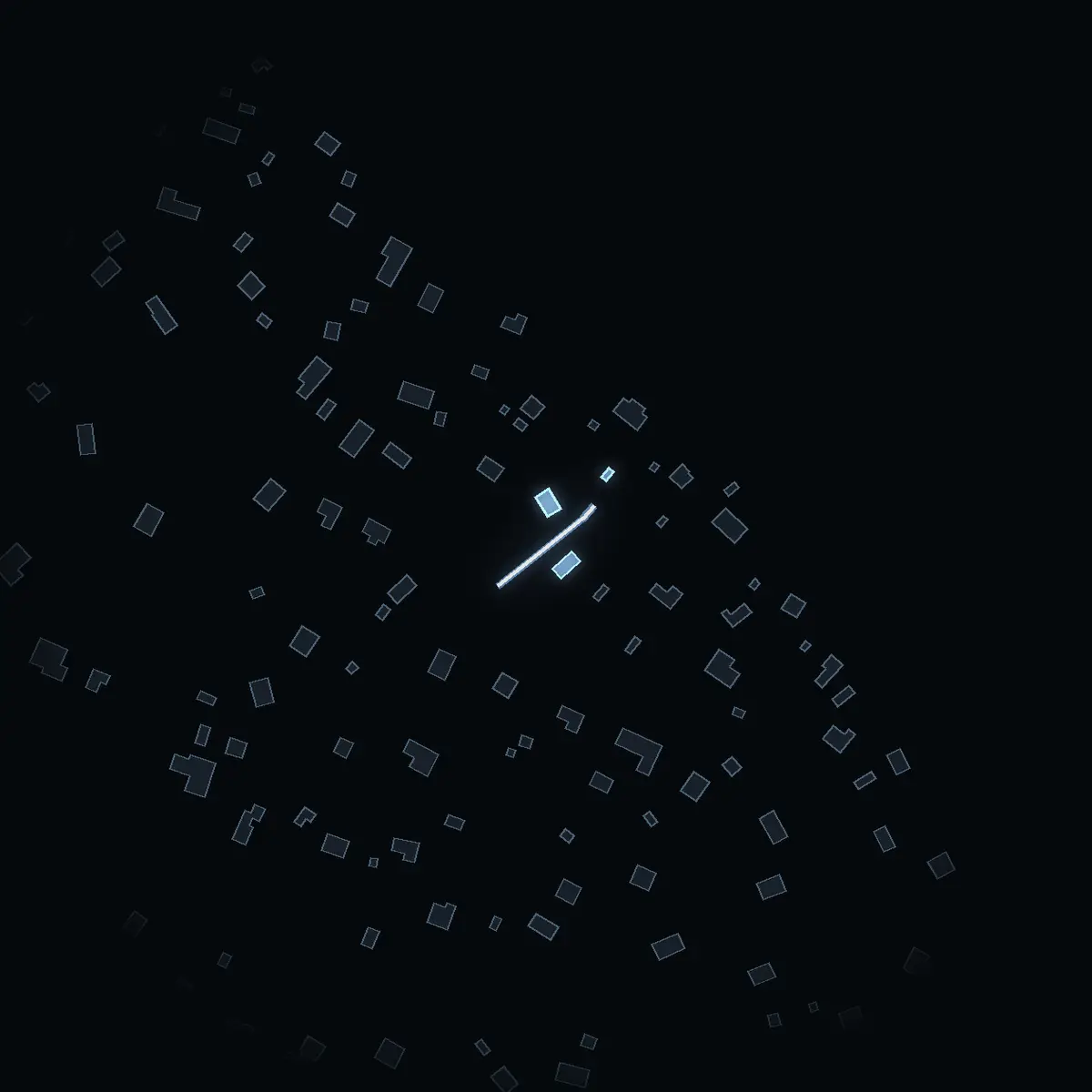 The street at night: Genuastigen drawn in white, its buildings lit in the colour of their area’s income