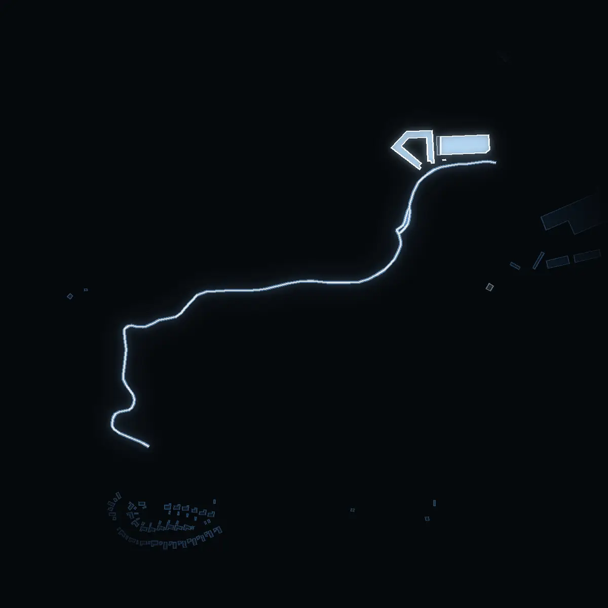 The street at night: Hålluddsvägen drawn in white, its buildings lit in the colour of their area’s income