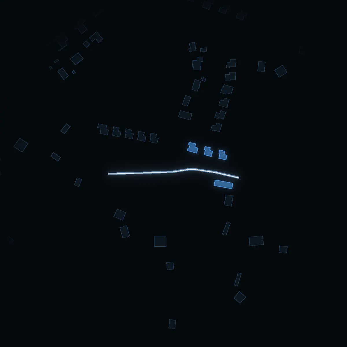 The street at night: Höl byväg drawn in white, its buildings lit in the colour of their area’s income