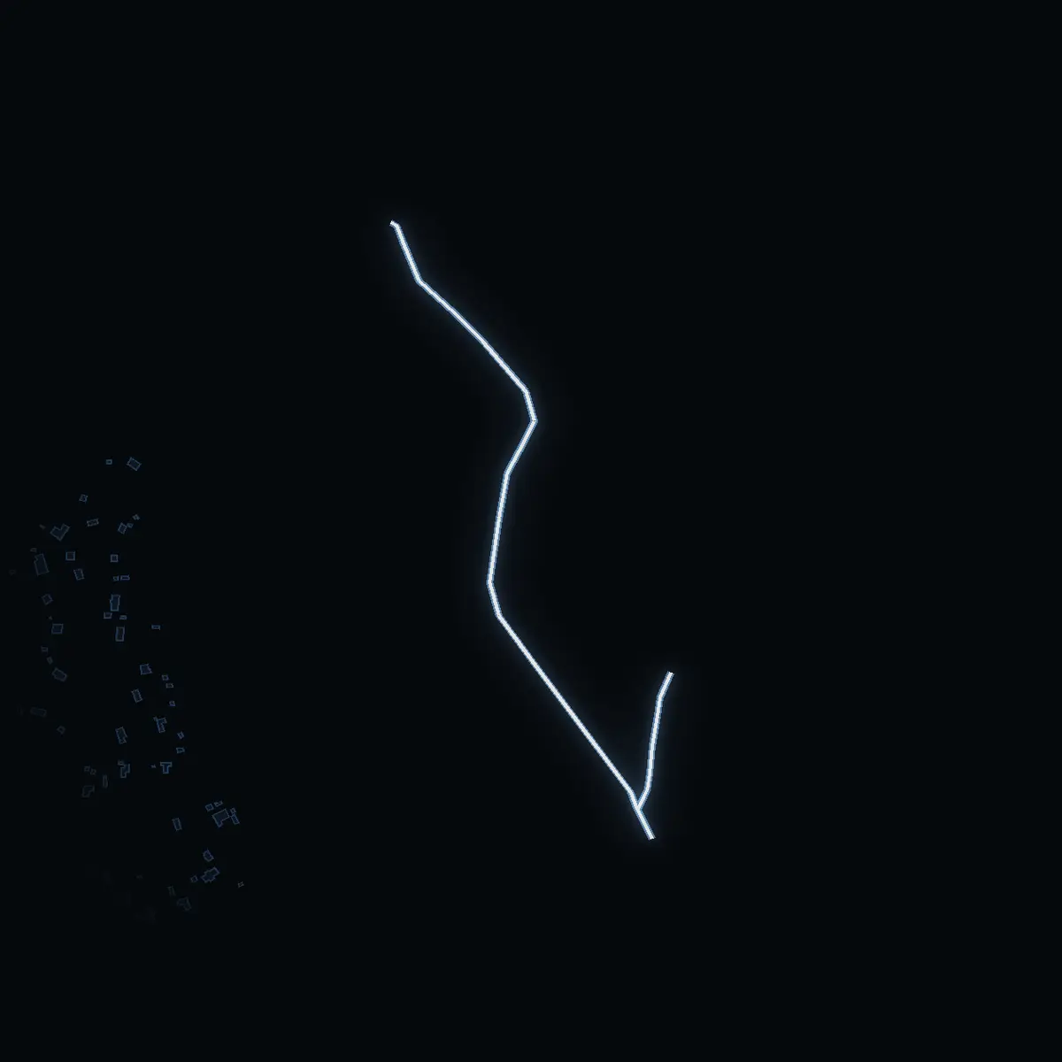 The street at night: Jessens backe drawn in white, its buildings lit in the colour of their area’s income