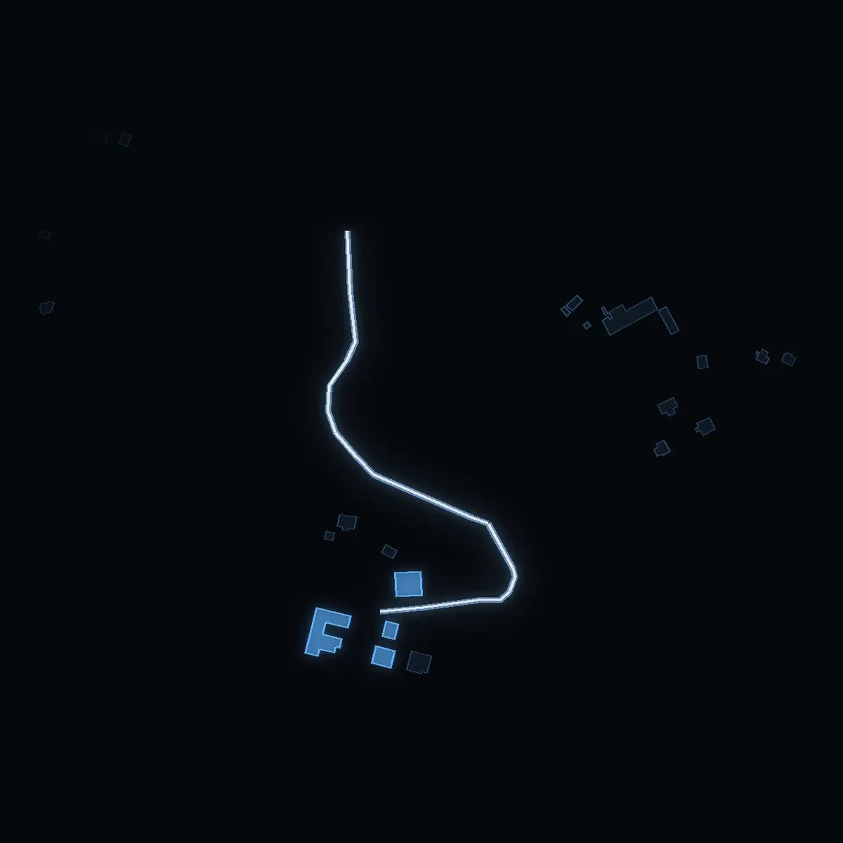 The street at night: Kahnstrandsvägen drawn in white, its buildings lit in the colour of their area’s income