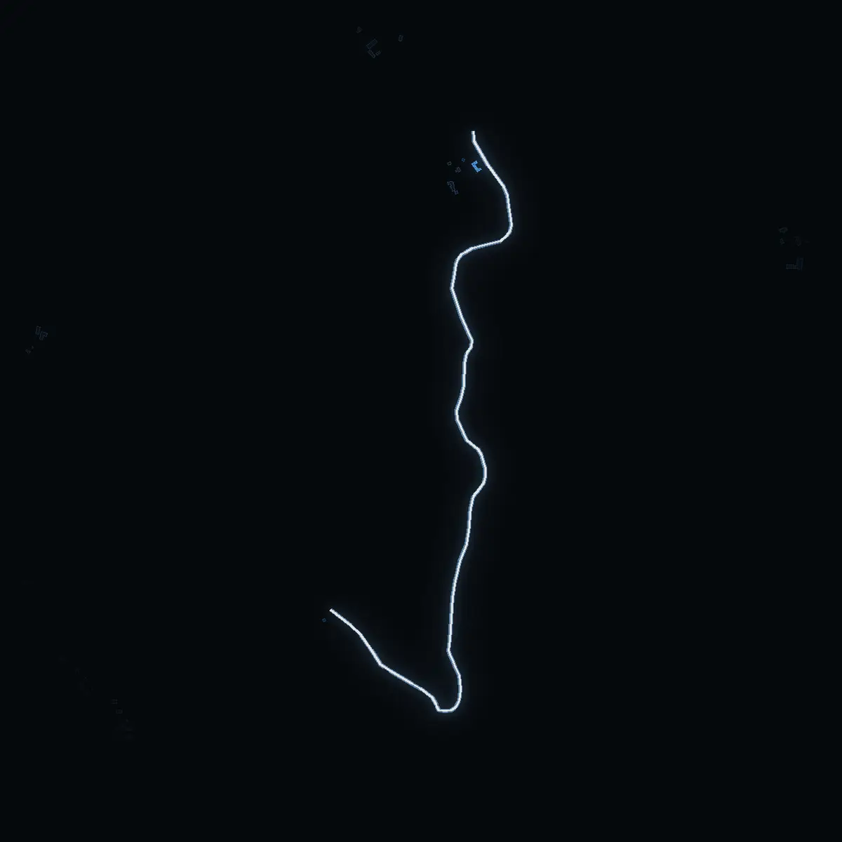 The street at night: Kullavägen drawn in white, its buildings lit in the colour of their area’s income