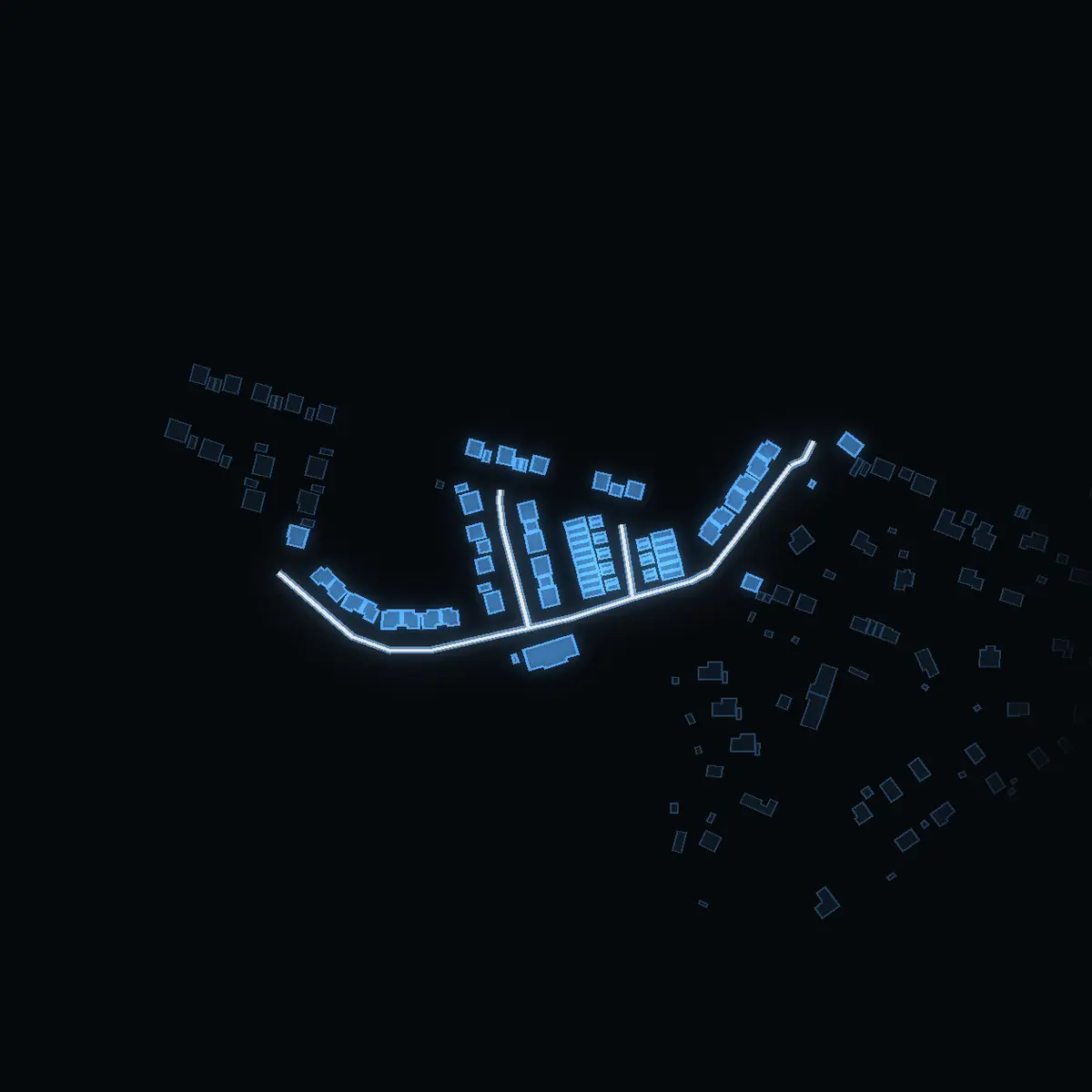 The street at night: Maria Höglunds väg drawn in white, its buildings lit in the colour of their area’s income