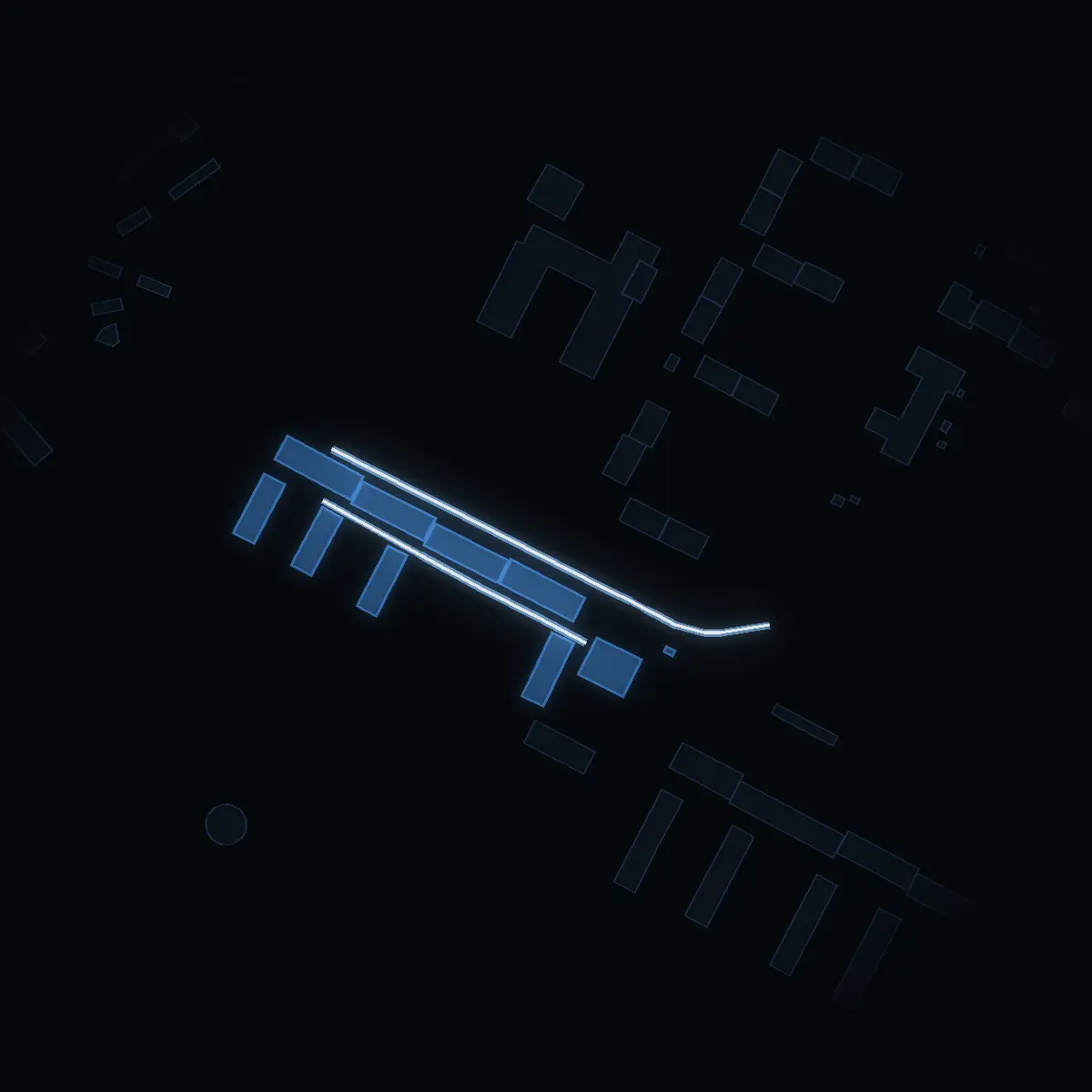 The street at night: Markörstigen drawn in white, its buildings lit in the colour of their area’s income