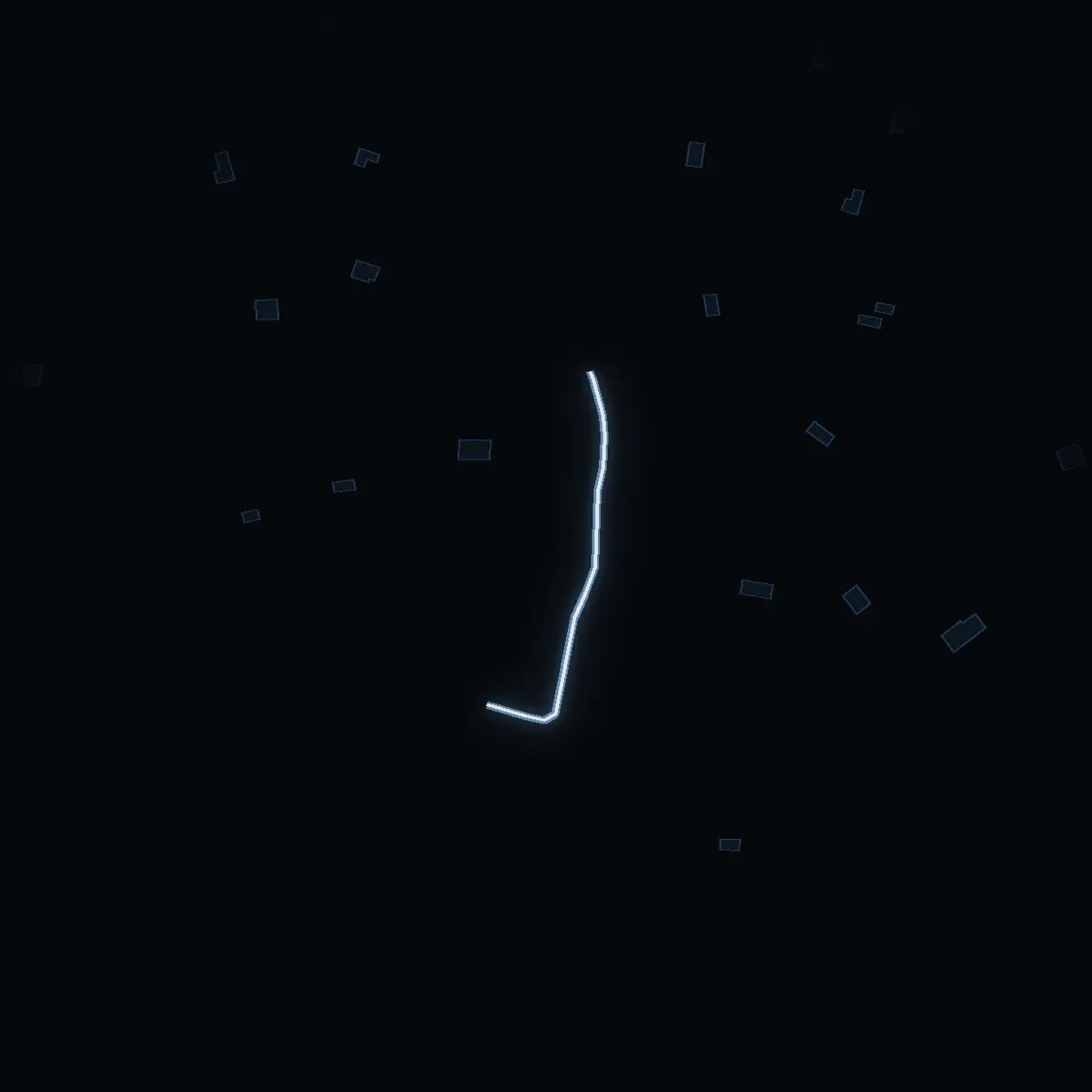 The street at night: Prangen drawn in white, its buildings lit in the colour of their area’s income