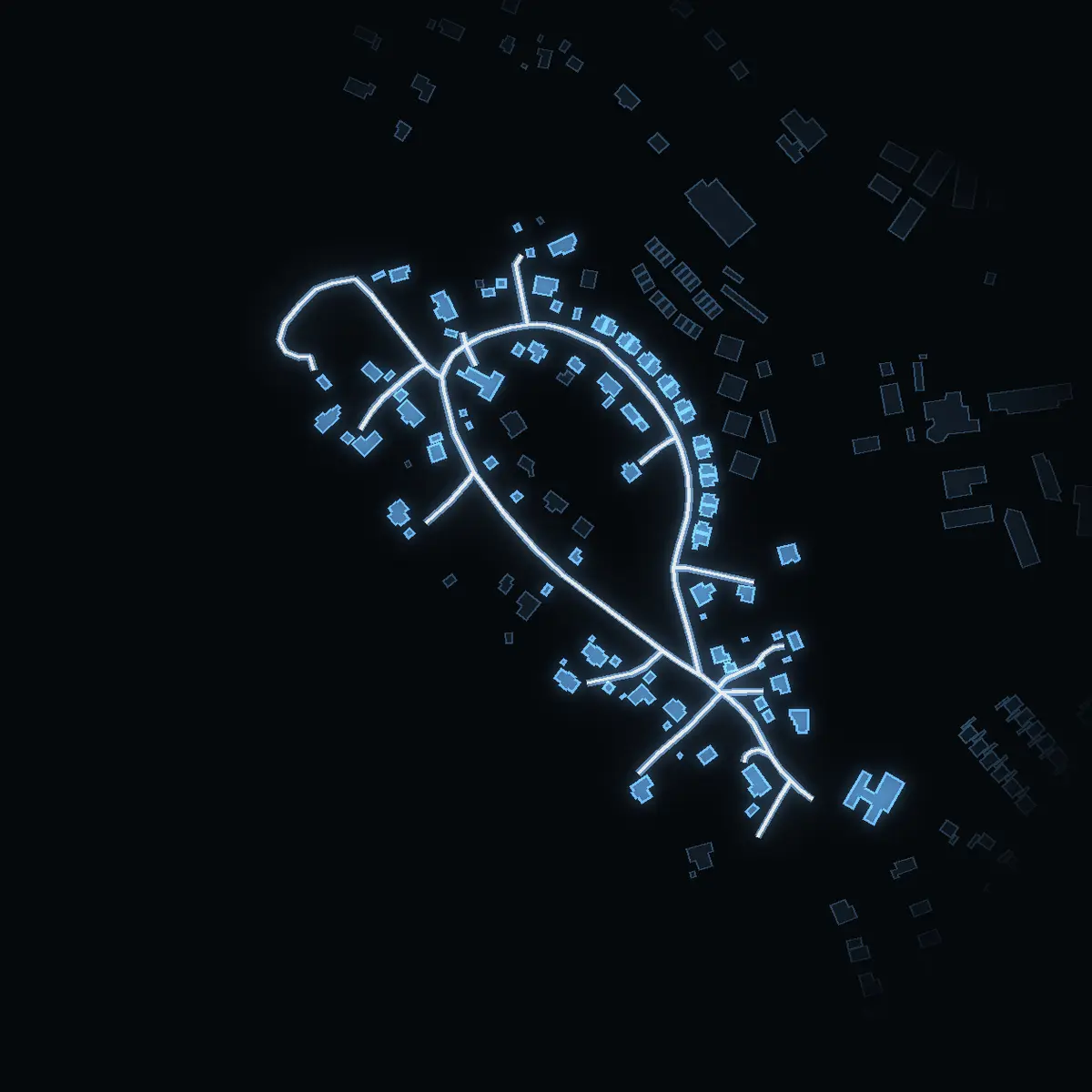 The street at night: Ringvägen drawn in white, its buildings lit in the colour of their area’s income