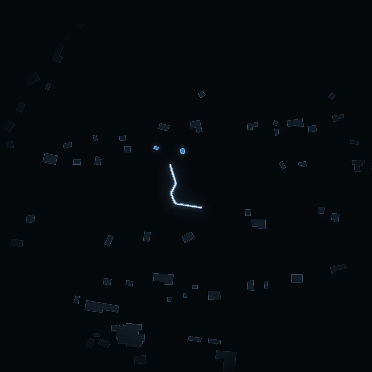 The street at night: Ripklovägen drawn in white, its buildings lit in the colour of their area’s income