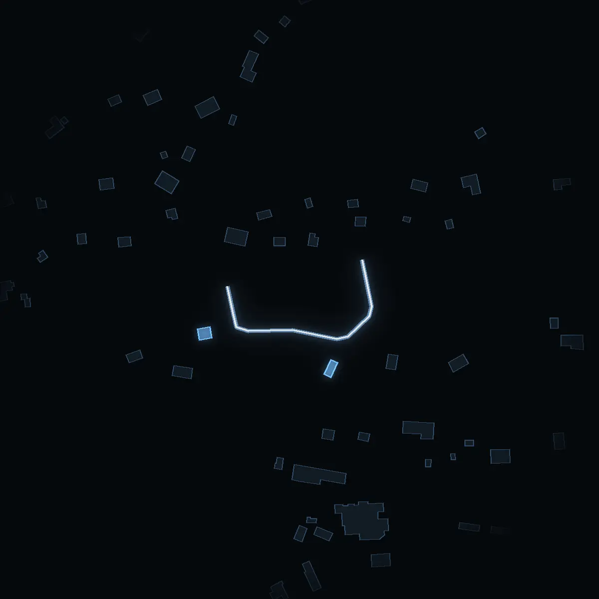 The street at night: Ripvingevägen drawn in white, its buildings lit in the colour of their area’s income