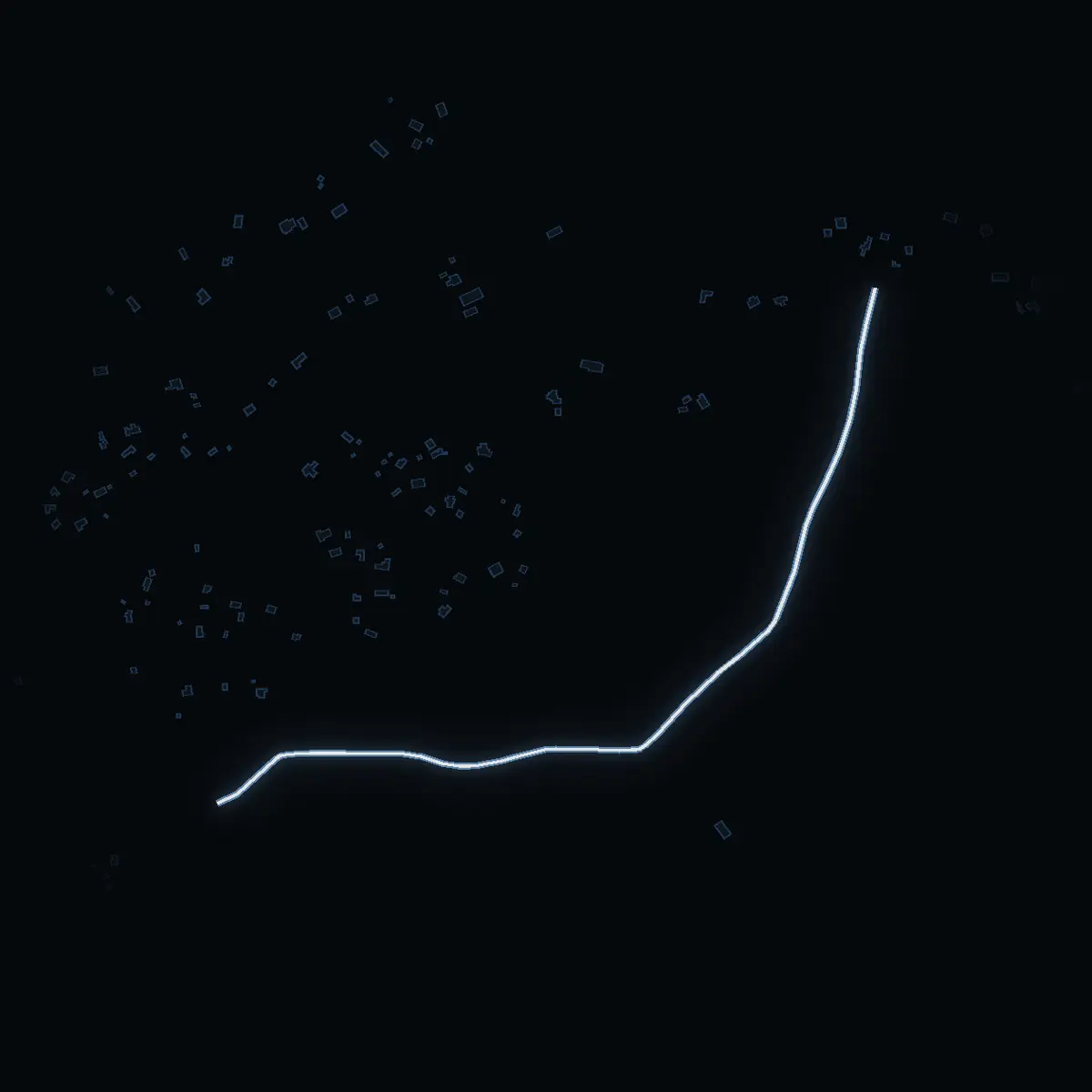 The street at night: Söderbergs väg drawn in white, its buildings lit in the colour of their area’s income