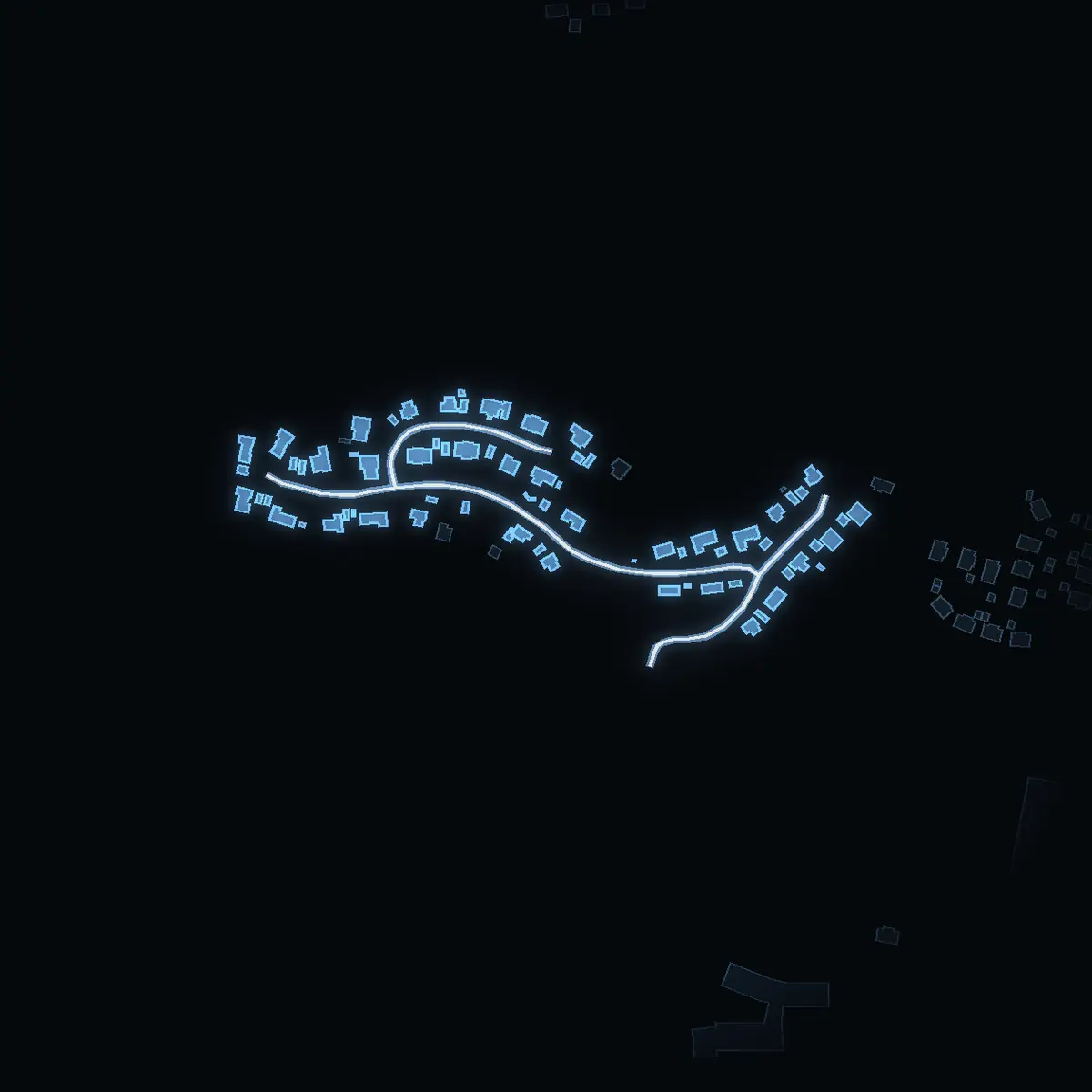 The street at night: Vikstens backe drawn in white, its buildings lit in the colour of their area’s income