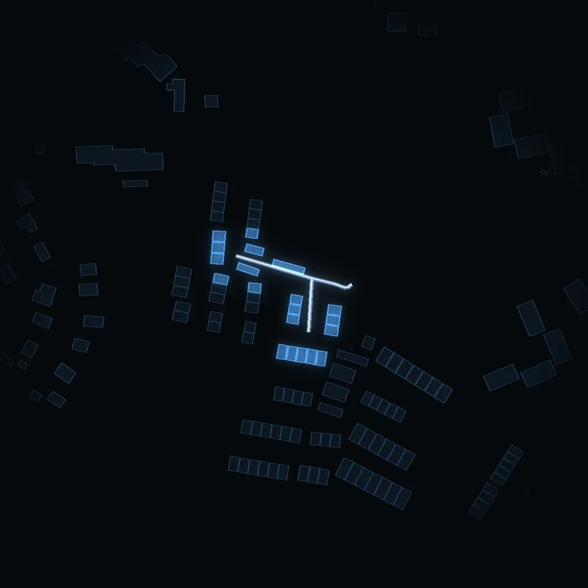 The street at night: Cederstedts väg drawn in white, its buildings lit in the colour of their area’s income