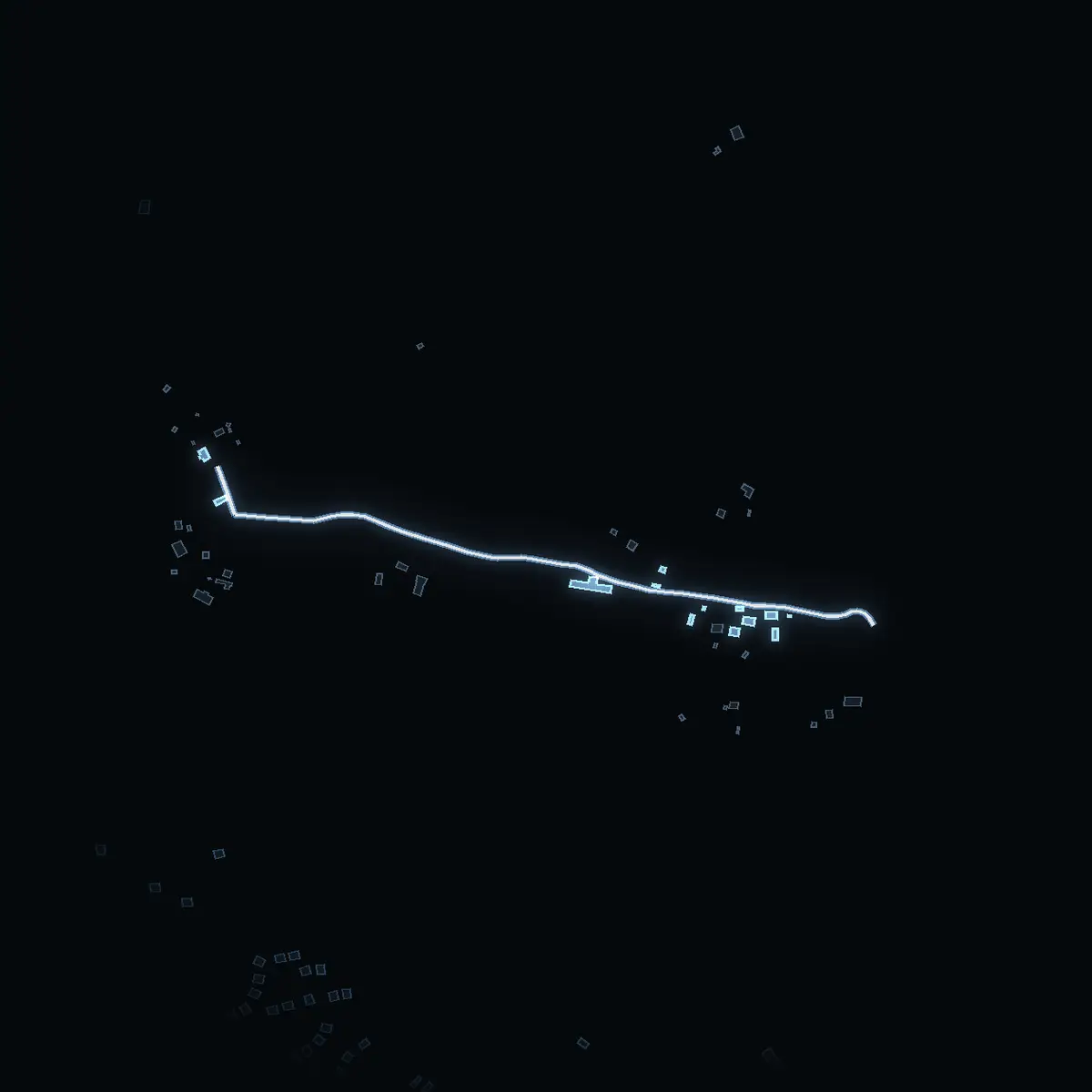 The street at night: Engarns byväg drawn in white, its buildings lit in the colour of their area’s income