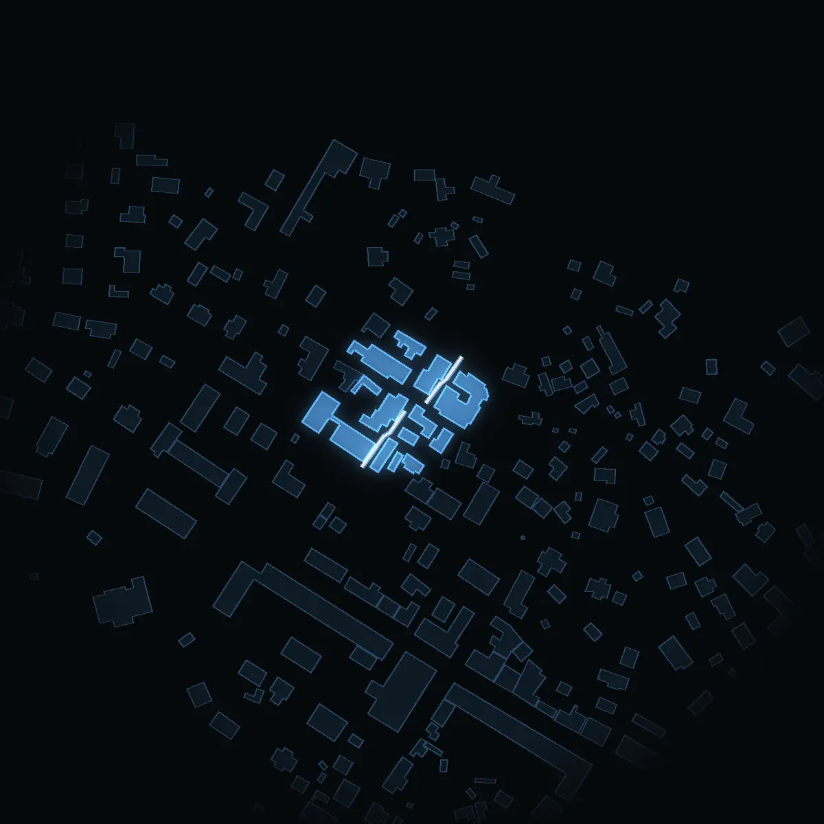 The street at night: Norrhamnsgränd drawn in white, its buildings lit in the colour of their area’s income