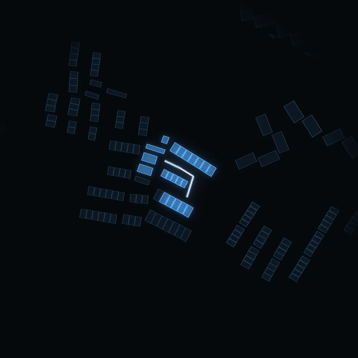 The street at night: Sturevägen drawn in white, its buildings lit in the colour of their area’s income