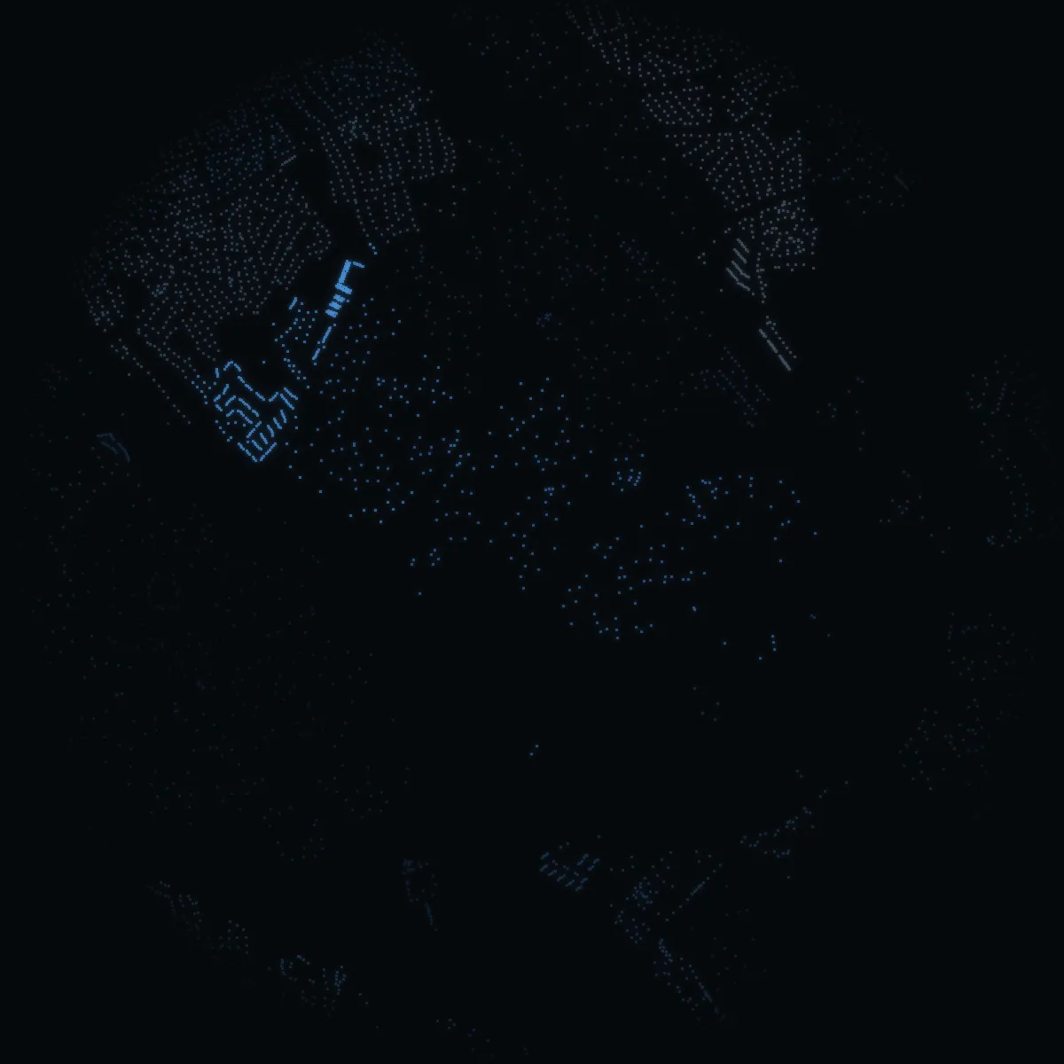 Högdalen at night – every building a point of light, coloured by its area’s mean net income